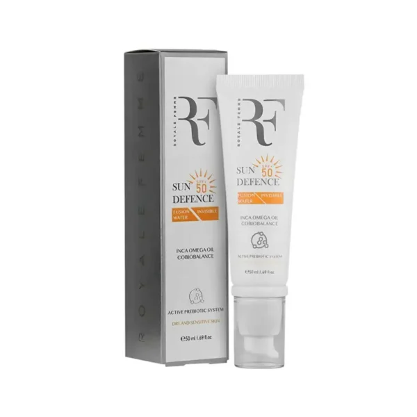 کرم ضد آفتاب بدون رنگ آر اف (رویال فم) مدل فیوژن واتر حجم ۵۰ میلی لیتر – خشک و حساس